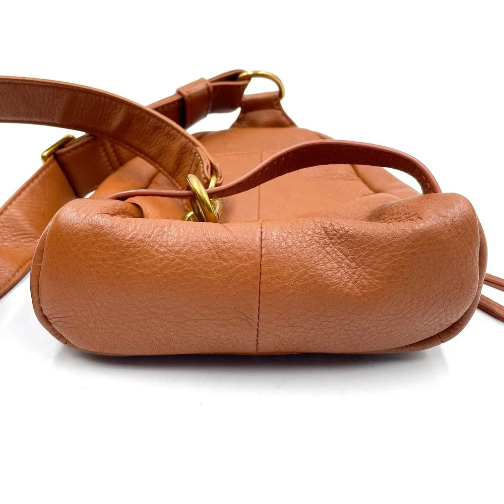 Fern Hobo Sling Bag Pebbled Leather Gold Studded Warm Honey Brown Small‎